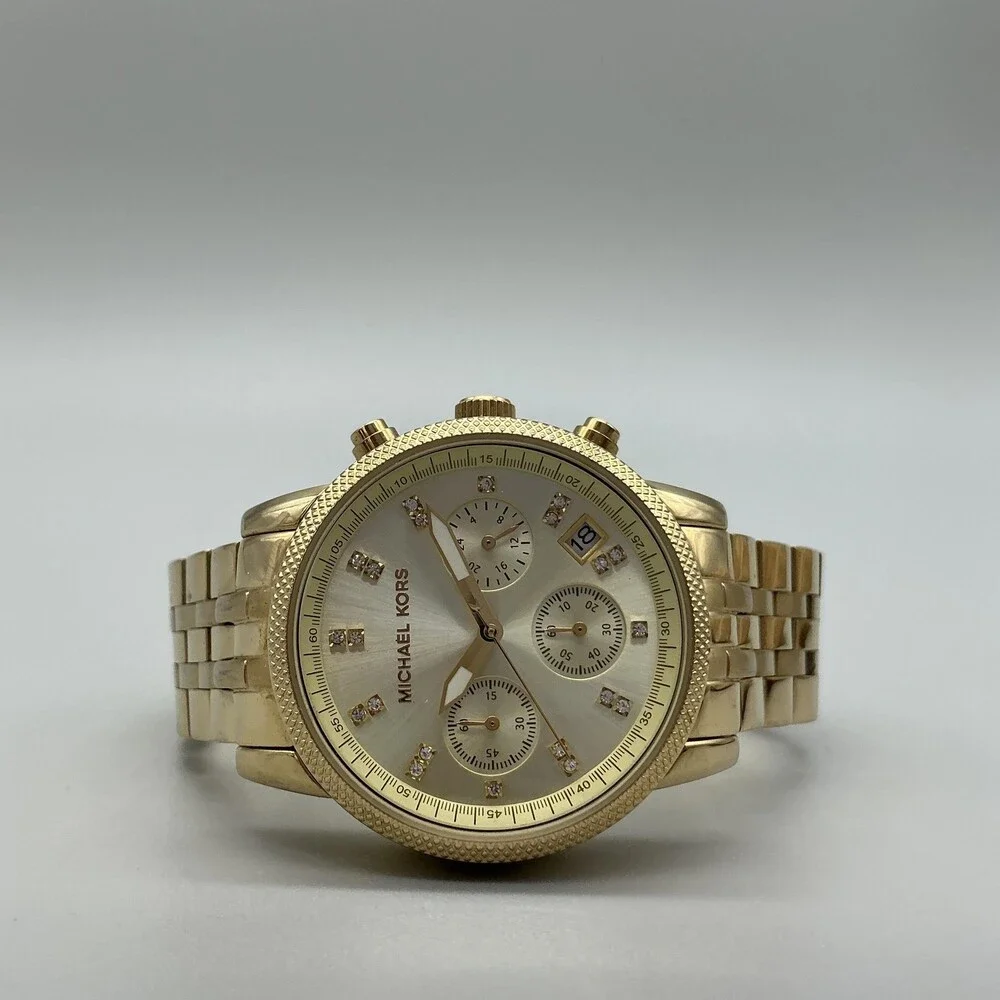 Michael Kors Womens Watch 37mm Gold Tone Chronograph MK5676 New Battery 7
